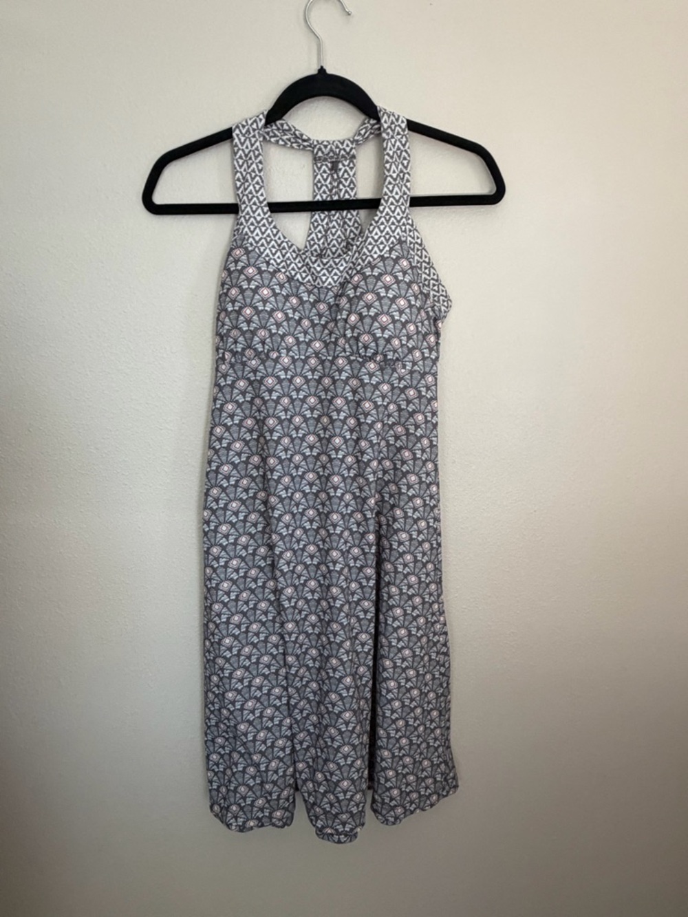 Prana Gray and Cream Printed Racerback Tank with built in bra